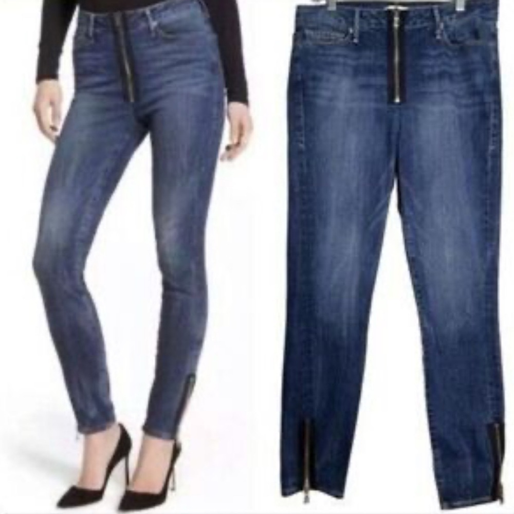 Good American Blue Denim Jeans expose zipper and quality hardware size 14